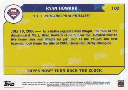 Yellow and blue baseball card of Ryan Howard- Philadelphia Phillies 2020 TURN BACK THE CLOCK