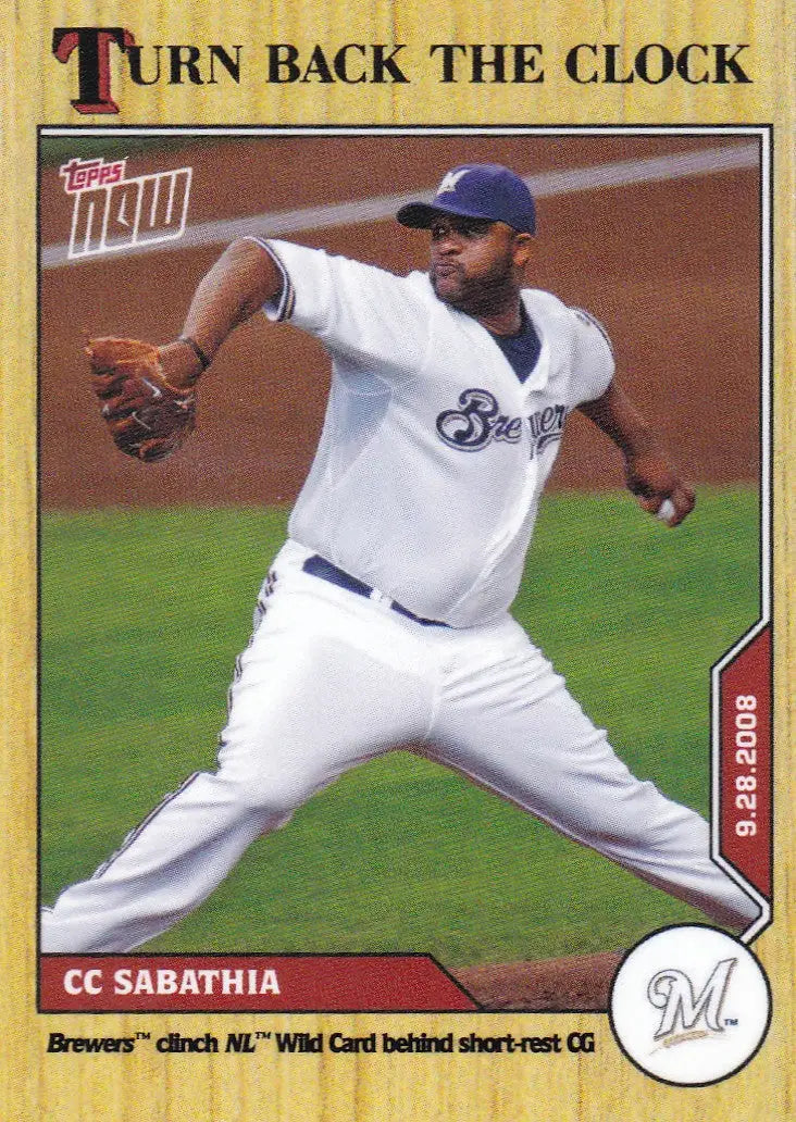 Baseball trading card featuring CC Sabathia in Milwaukee Brewers uniform 2020 TURN BACK THE CLOCK
