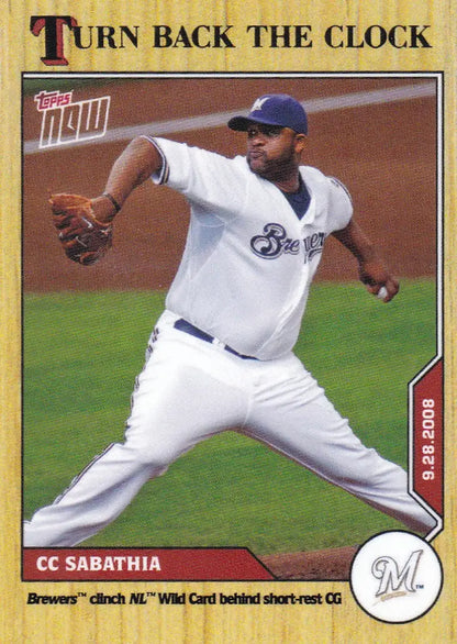 Baseball trading card featuring CC Sabathia in Milwaukee Brewers uniform 2020 TURN BACK THE CLOCK