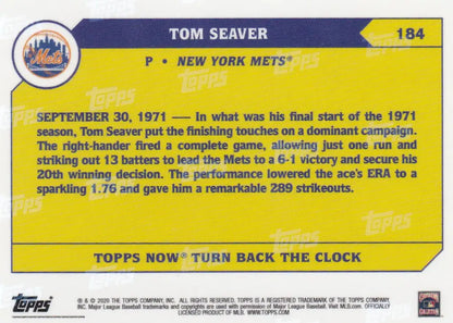 Baseball trading card of Tom Seaver of the New York Mets from 2020 TURN BACK THE CLOCK series