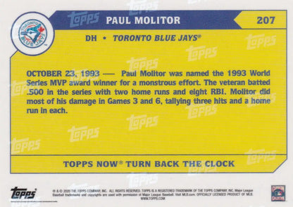 Baseball trading card of Paul Molitor of the Toronto Blue Jays commemorating 1993 World Series MVP