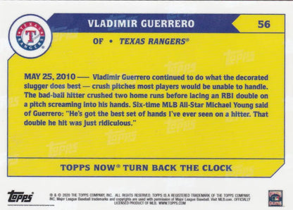 Baseball trading card of Vladimir Guerrero Texas Rangers with player stats and info