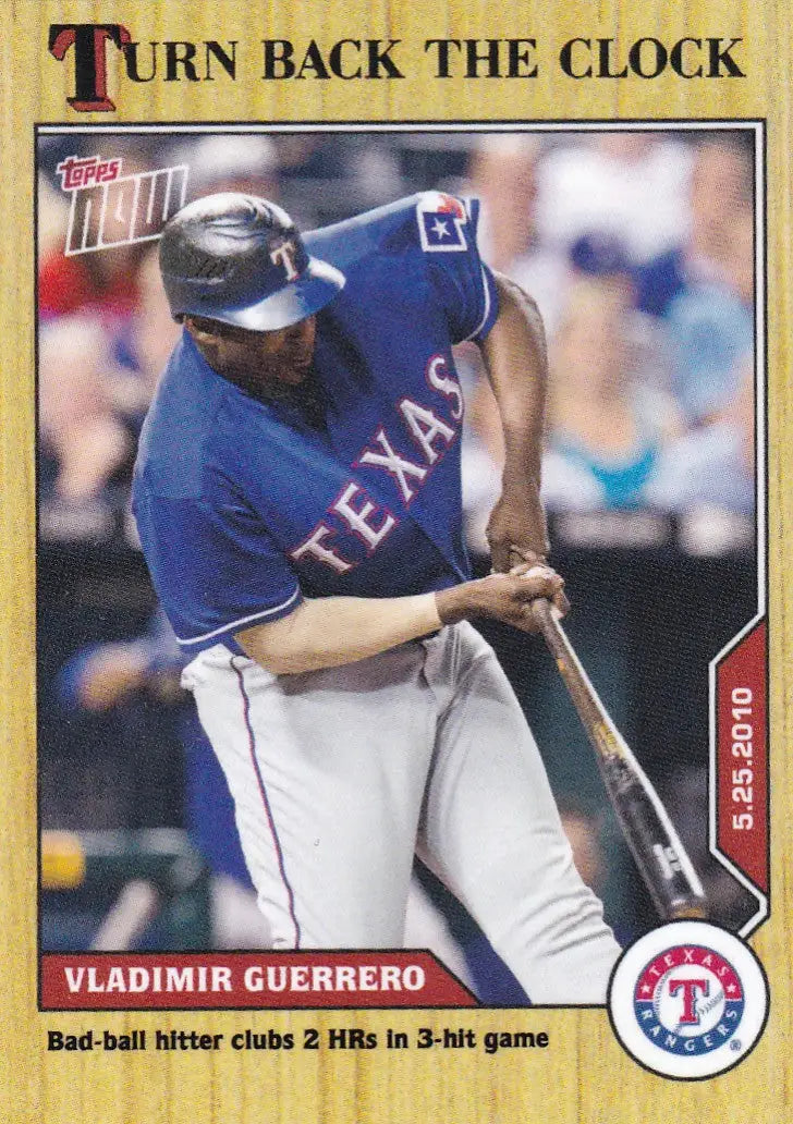 Baseball card featuring Vladimir Guerrero Texas Rangers jersey from 2020 TURN BACK THE CLOCK series