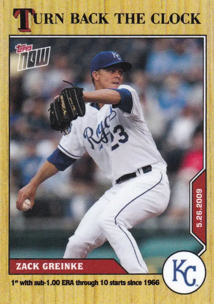 Baseball trading card of Zack Greinke from Kansas City Royals 2020 TURN BACK THE CLOCK