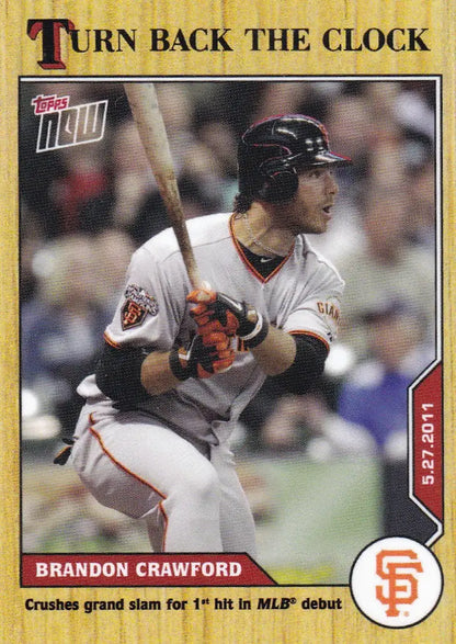 Baseball card of Brandon Crawford in batting stance for 2020 Turn Back the Clock San Francisco Giants