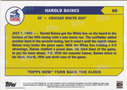 Topps Now baseball card of Harold Baines for Chicago White Sox 2020 Turn Back the Clock