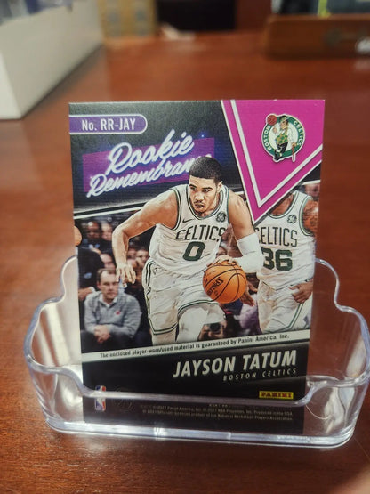 Jayson Tatum Rookie Remembrance Card from 2021-2022 Panini NBA Hoops collection