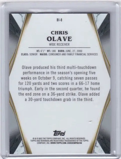 Chris Olave Invicta football trading card showcasing player stats and highlights