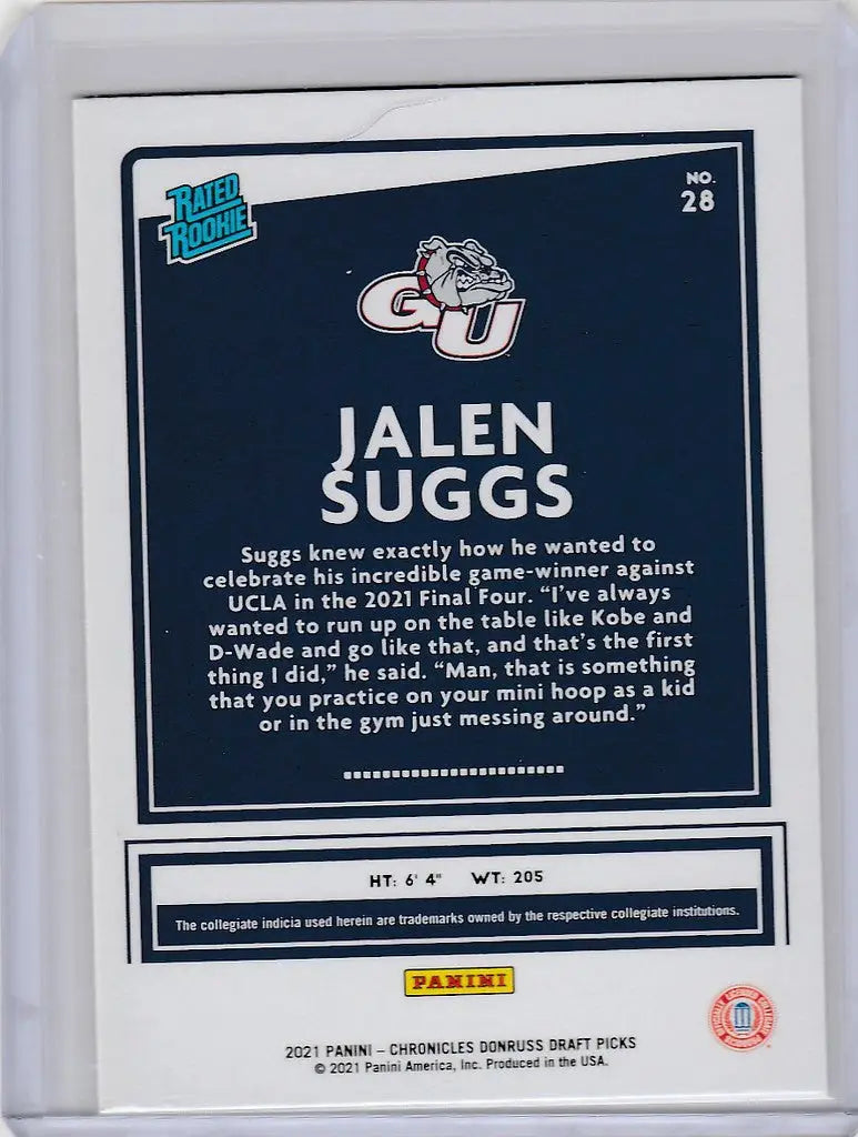Basketball trading card of Jalen Suggs Gonzaga from 2021-22 Chronicles Draft Picks