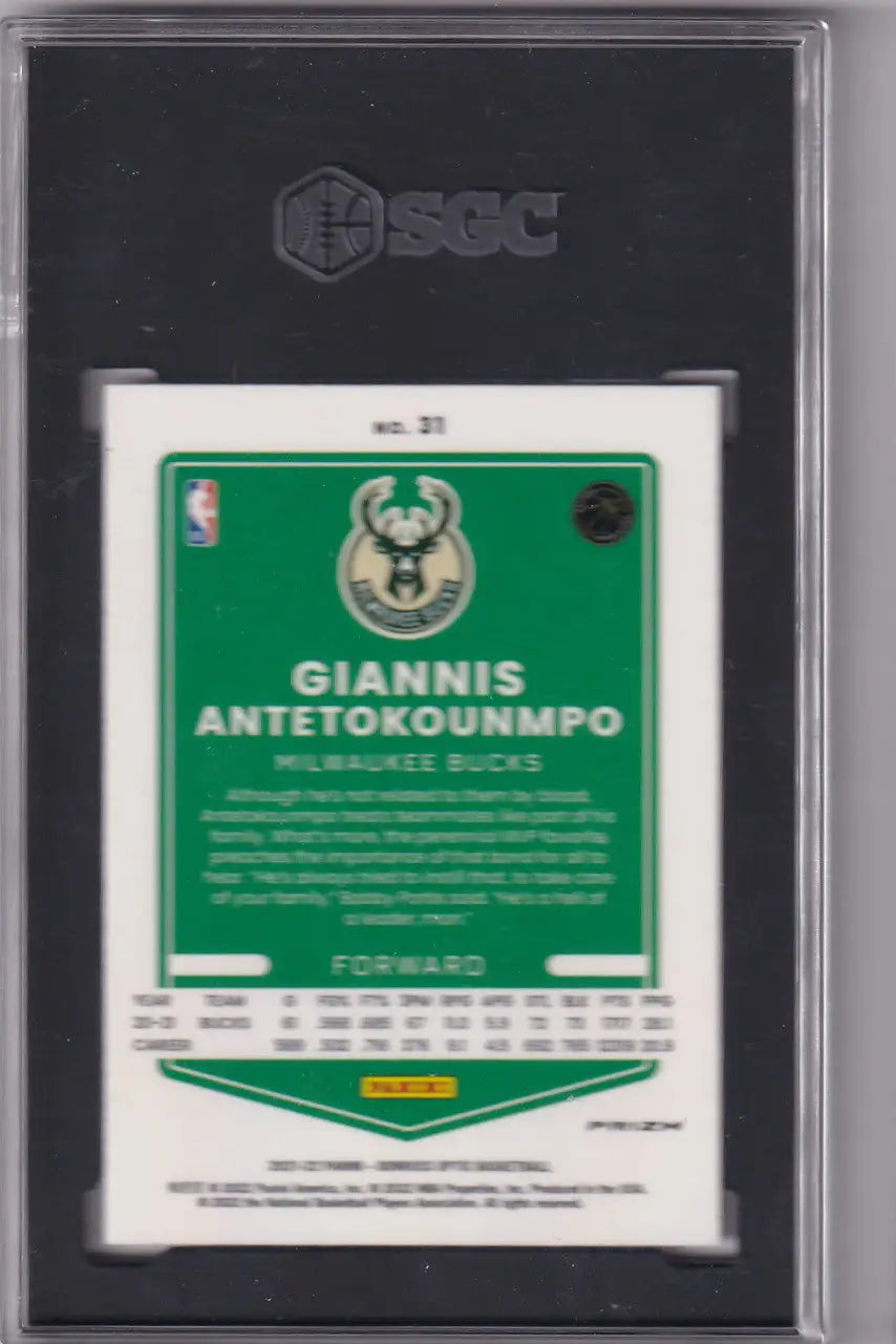 Giannis Antetokounmpo basketball card 2021-22 Donruss Optic SGC 9 Milwaukee Bucks