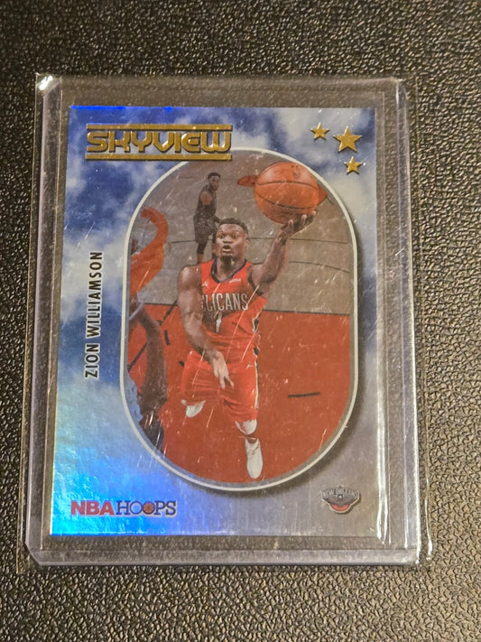 Zion Williamson Skyview basketball card from 2021-22 Hoops with Skyview Holo design