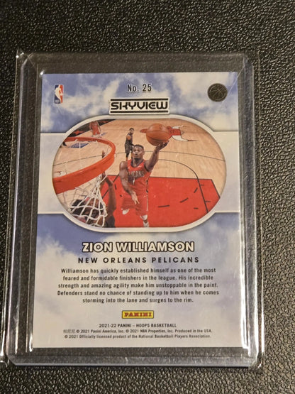 Zion Williamson Skyview holo basketball card from 2021-22 Hoops series