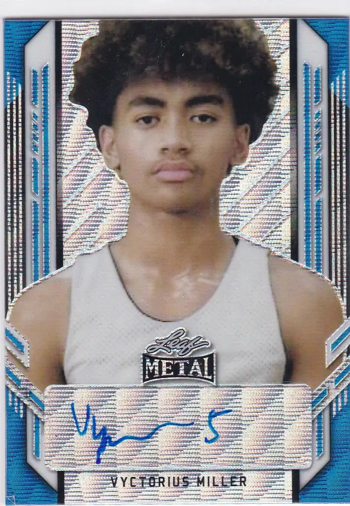 Portrait of Vyctorius Miller in a white tank top with Metal print for Blue Wave Auto