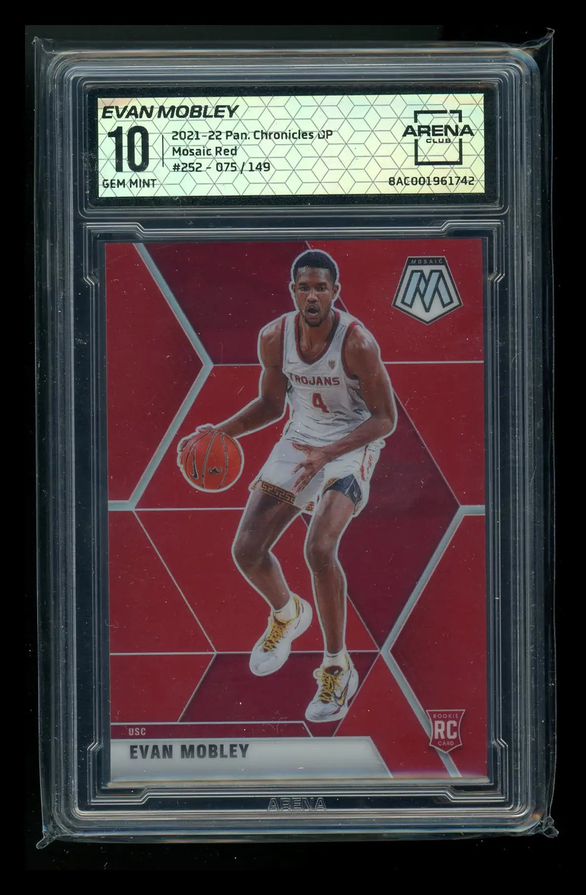 Panini Chronicles Mosaic Red Evan Mobley trading card Gem Mint 10 numbered 075/149