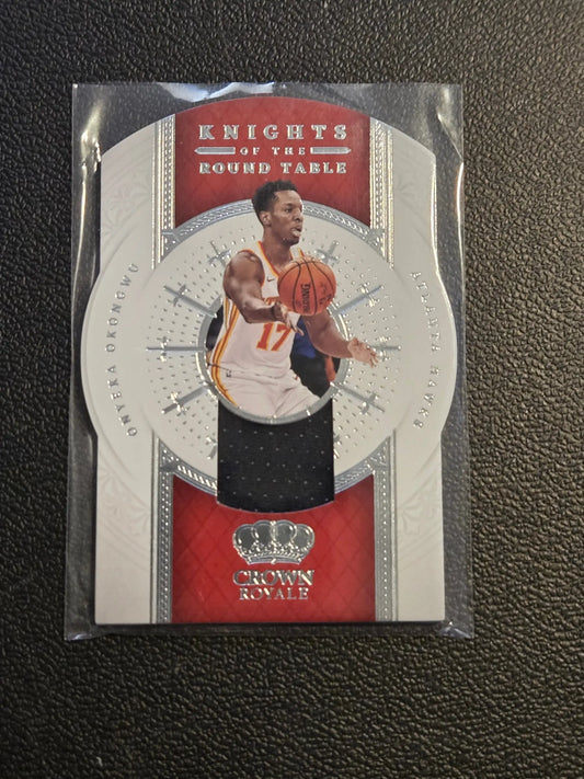Basketball trading card featuring Onyeka Okongwu with jersey relic from Panini Crown Royale