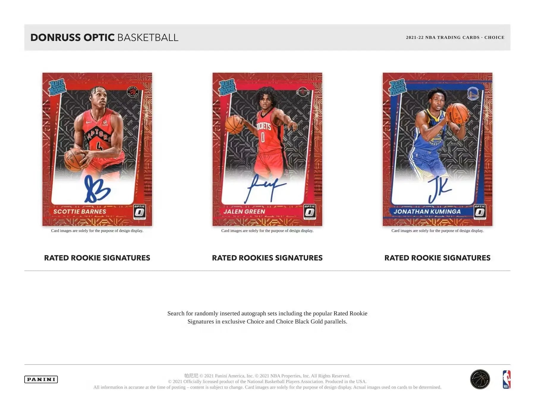 Basketball trading card sheet featuring rated rookies autographed from Donruss Optic Choice Box