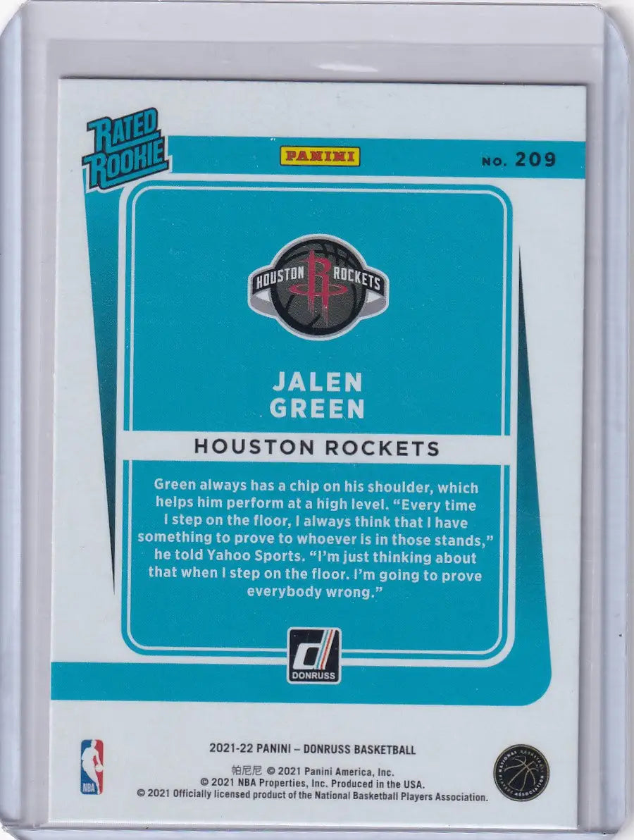 Panini Donruss Orange Lazer Jalen Green Houston Rockets trading card 2021-22 Donruss