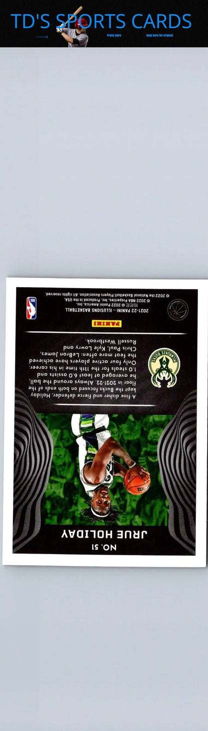 Jrue Holiday basketball card from 2021-22 Panini Illusions featuring Jrue Holiday Pink design