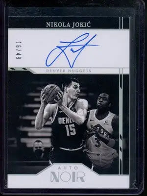 Autographed Nikola Jokic basketball card from Panini Noir featuring NBA star
