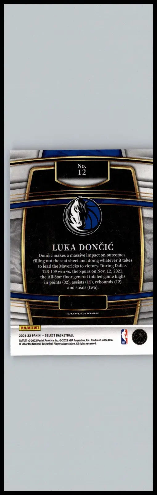 Luka Doncic basketball card Luka Doncic Blue Panini Select 2021-22 Dallas Mavericks