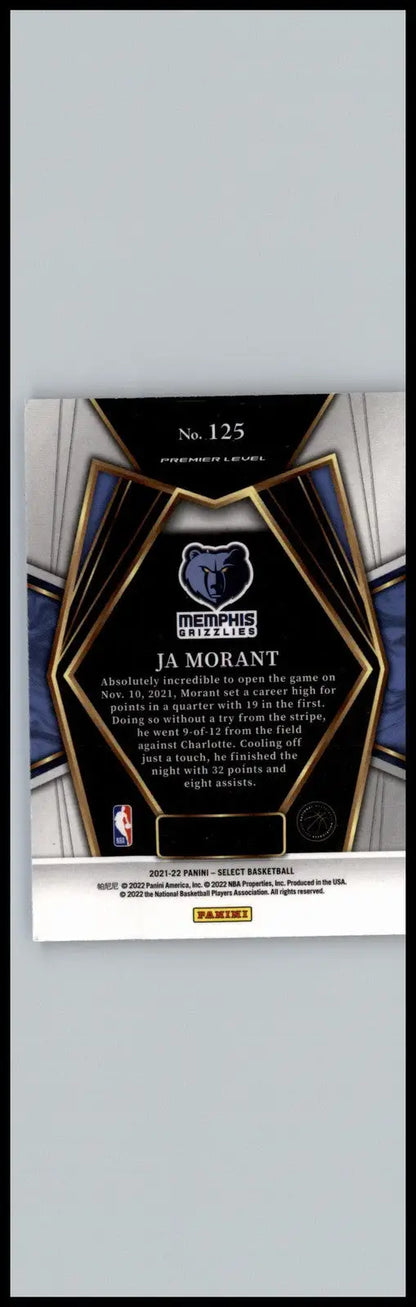 Ja Morant Blue basketball card from Panini Select Memphis Grizzlies 2021-22