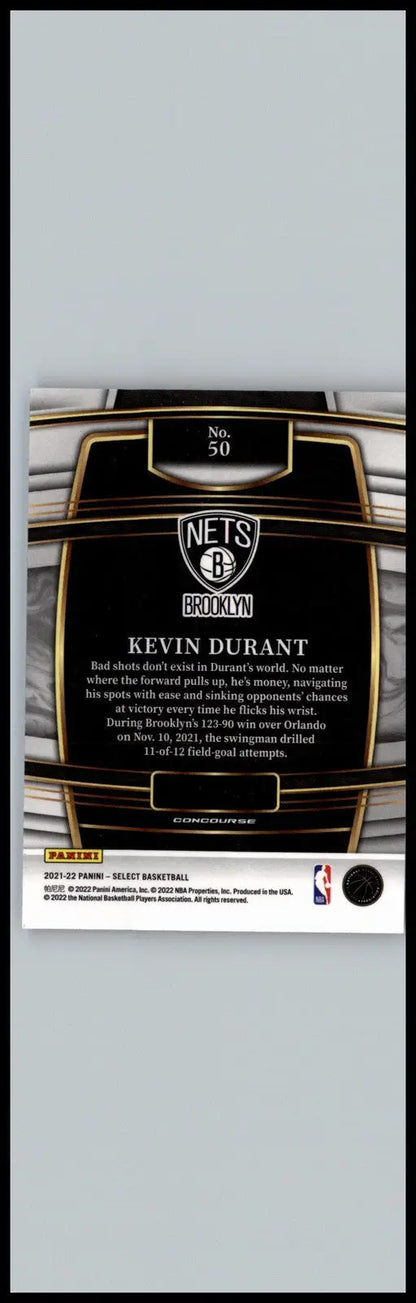 Kevin Durant Blue basketball card from 2021-22 Panini Select Brooklyn Nets