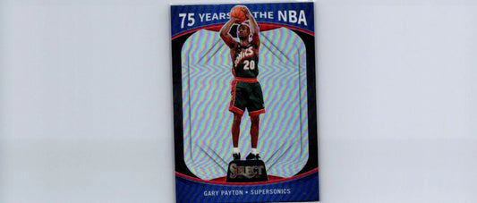 Gary Payton basketball card from 2021-22 Panini Select 75 Years of the NBA trading cards