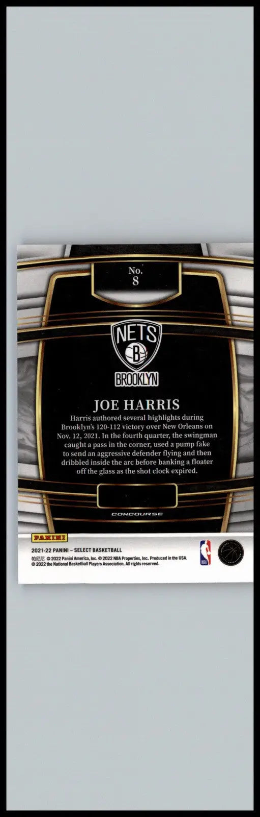 Joe Harris Blue Prizms basketball card from 2021-22 Panini Select Brooklyn Nets