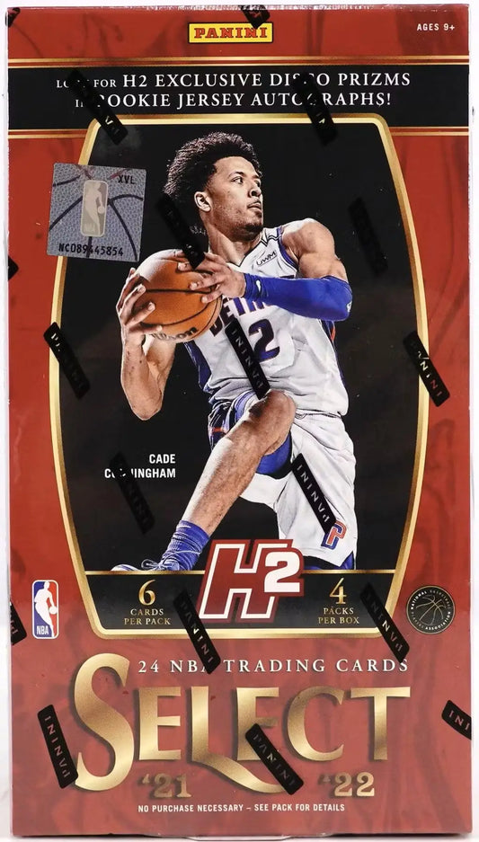 Basketball trading card box featuring Panini Select Basketball with rookie jersey autographs and black disco design