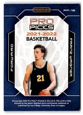 Franz Wagner Basketball Card from 2021-22 Pro Picks Premier #PP-18 collectible set