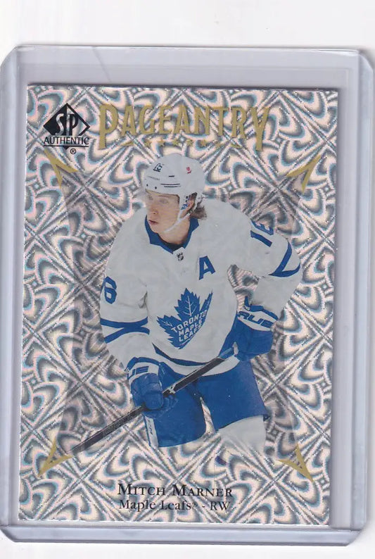 Hockey trading card of P16 Mitch Marner in a Toronto Maple Leafs jersey, Authentic Pageantry