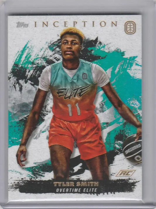 Basketball trading card of Tyler Smith in teal and orange uniform, Topps Inception OTE