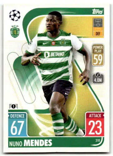 Nuno Mendes trading card from 2021-22 Topps Match Attax UEFA Champions League with original gloss