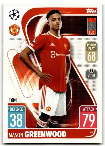 Mason Greenwood trading card from 2021-22 Topps Match Attax UEFA Champions League