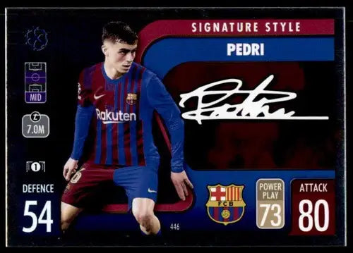 Pedri signature style trading card from 2021-22 Topps Match Attax UEFA Champions League
