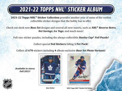 Advertisement for 2021-22 Topps NHL Sticker Collection Box featuring Stanley Cup and NHL Reverse Retro images