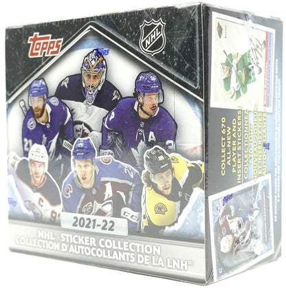 Sealed 2021-22 Topps NHL sticker collection box featuring NHL Reverse Retro and Stanley Cup