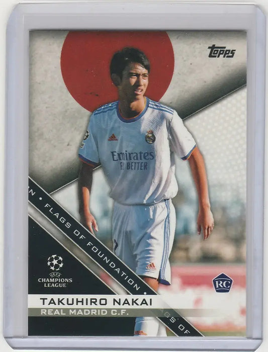 Soccer trading card of Takuhiro Nakai for Real Madrid from Topps UEFA Flags FF2