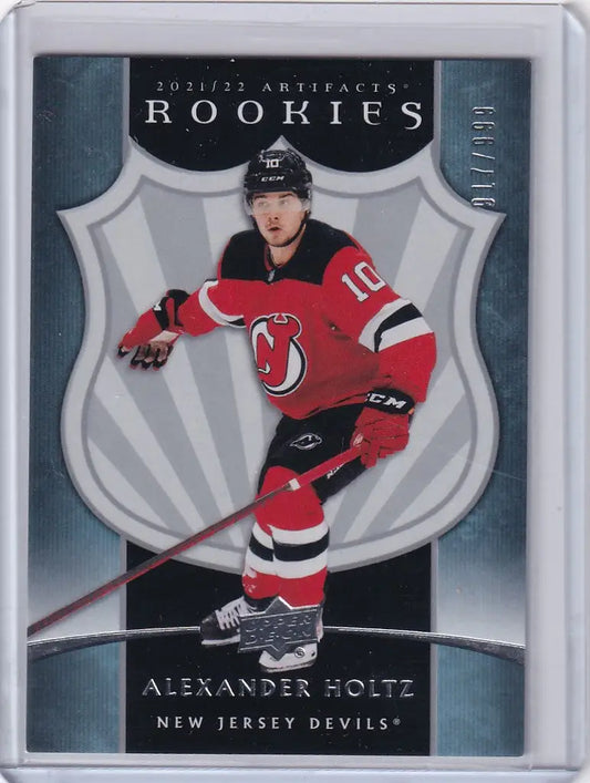 Hockey trading card of Alexander Holtz from Upper Deck Artifacts for New Jersey Devils