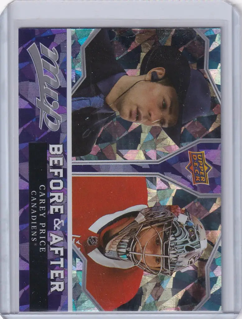 Hockey trading card featuring Carey Price Montreal Canadiens in blue jersey and goalie mask