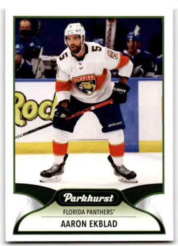 Hockey trading card of Florida Panthers player Aaron Ekblad in Upper Deck Parkhurst design