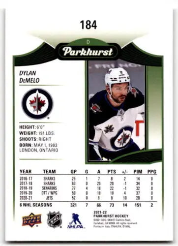 2021-22 Upper Deck Parkhurst #184 Dylan DeMelo hockey card in original gloss condition