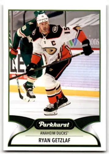 Hockey trading card of Ryan Getzlaf in white jersey, Upper Deck Parkhurst original gloss
