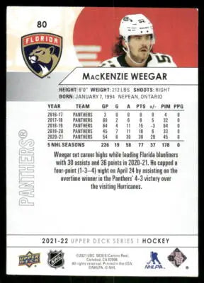 Upper Deck Series 1 hockey card of MacKenzie Weegar Florida Panthers 2021-22 deck series