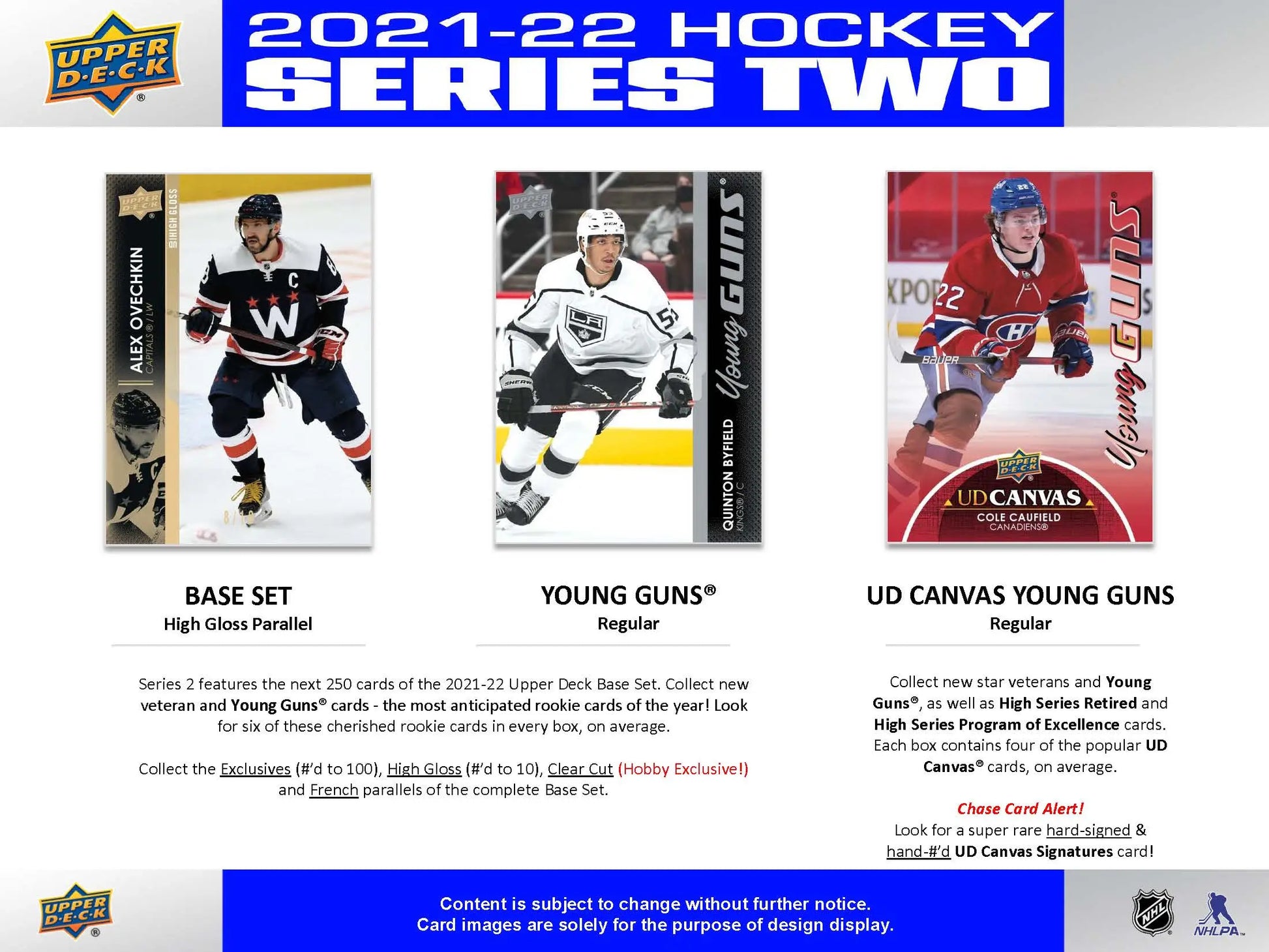Hockey card product advertisement for 2021-22 Upper Deck Series 2 Hockey Sealed Hobby Pack with Clear Cut design
