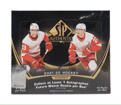 2021-22 Upper Deck SP Authentic Hockey Hobby Box featuring autographed future watch cards