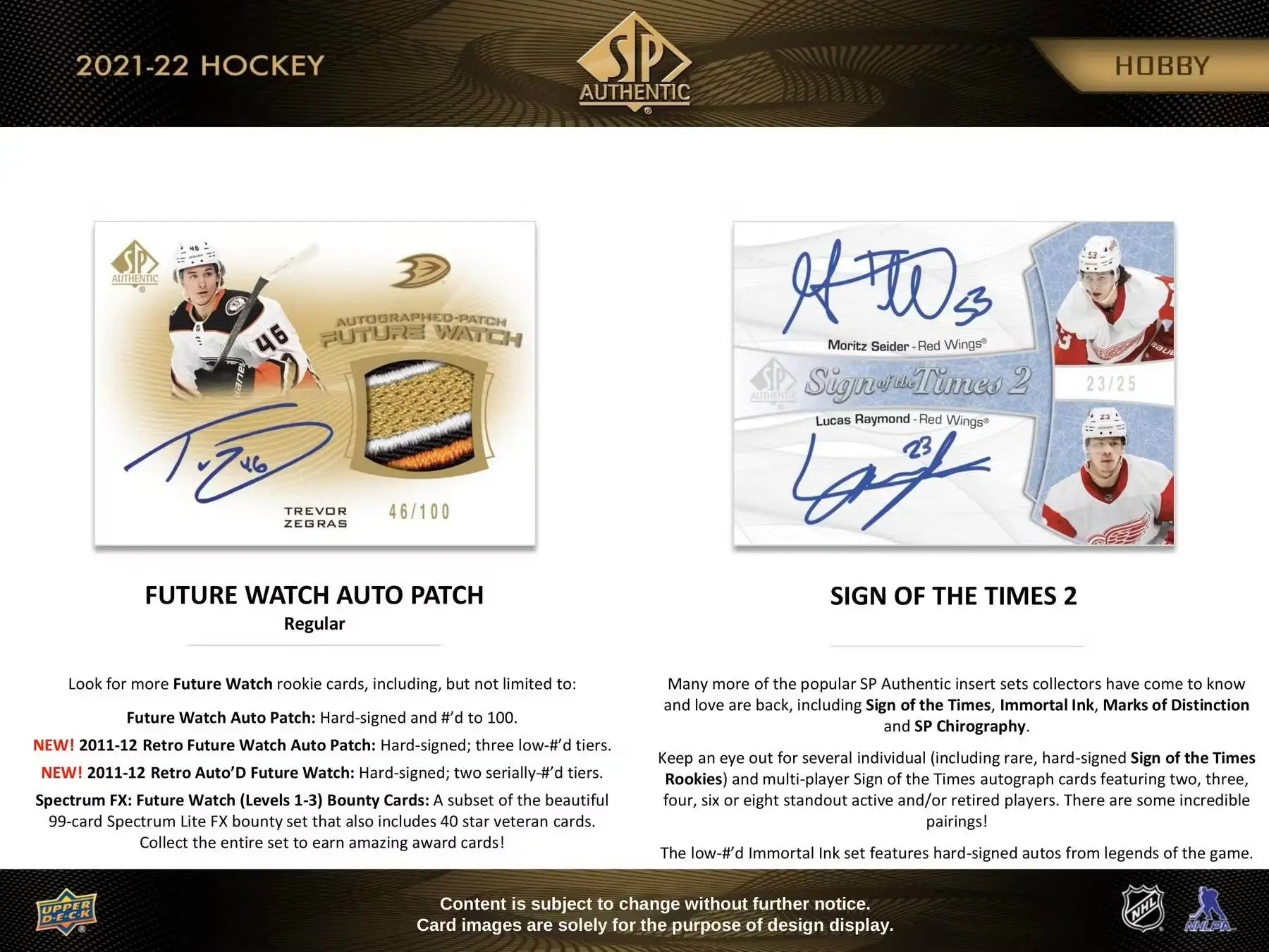 Hockey trading cards from 2021-22 Upper Deck SP Authentic featuring autographed future watch cards