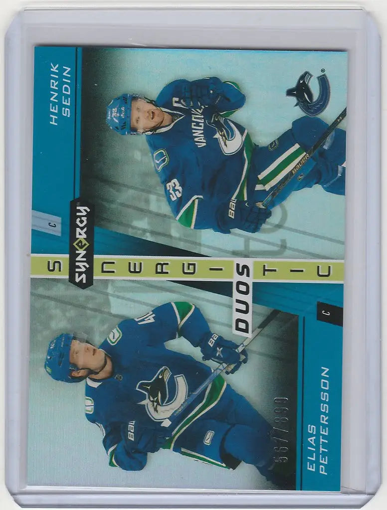 Hockey trading card of Elias Pettersson and Henrik Sedin from Upper Deck Synergy Duos SD5