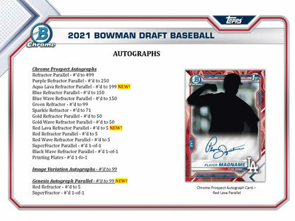 Autographed Baseball trading card in red-bordered design from 2021 Bowman Draft Asia Exclusive