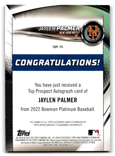 2021 Bowman Prospect Autographs Blue #PAPR-JP Jaylen Palmer NM Near Min ID:66402 - Trading Cards